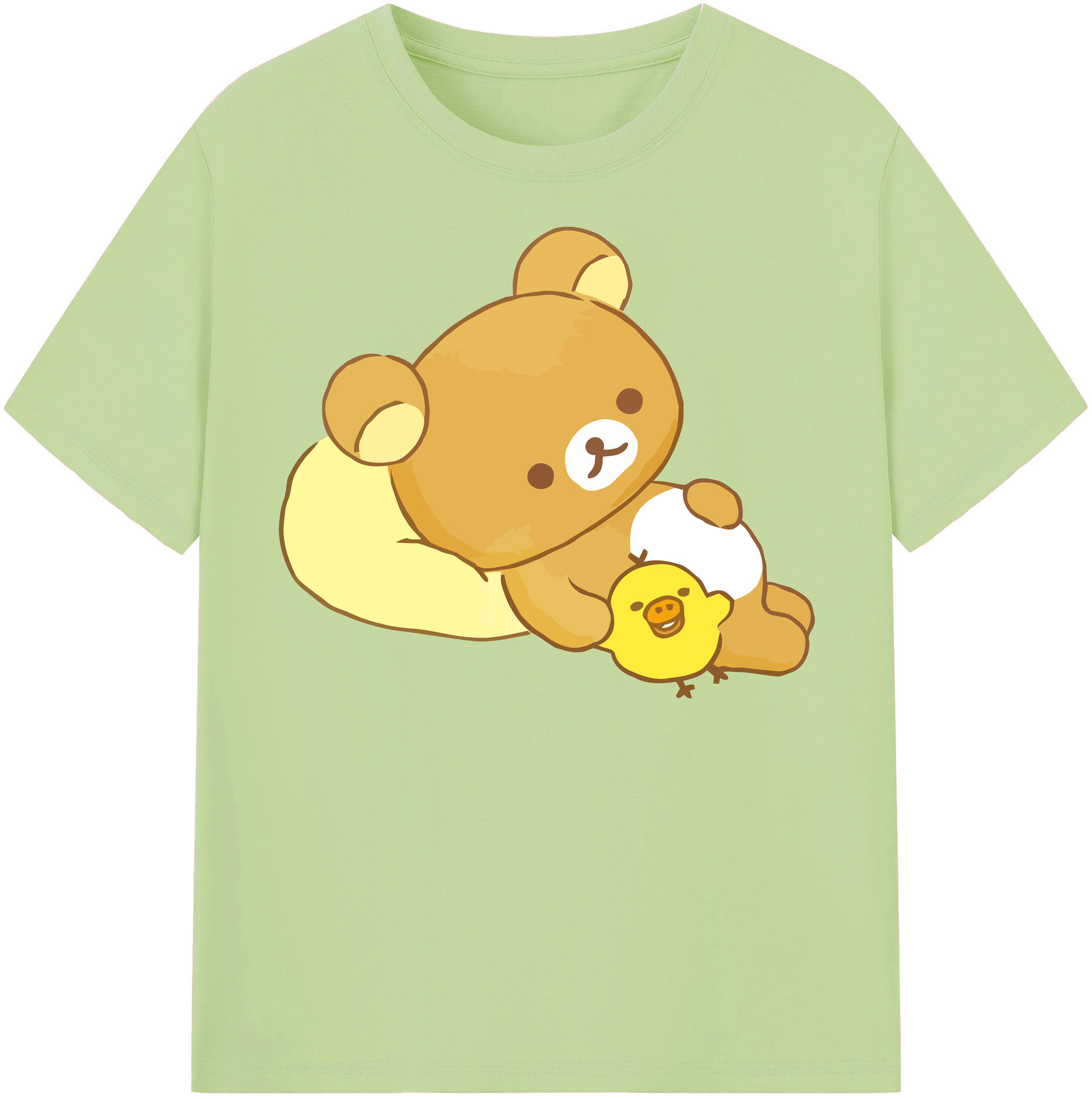 （画像用） リラックマ リラックマ キイロイトリ Rilakkuma Korilakkuma Kiiroitori 綿100％半袖Tシャツ（フロントプリント）